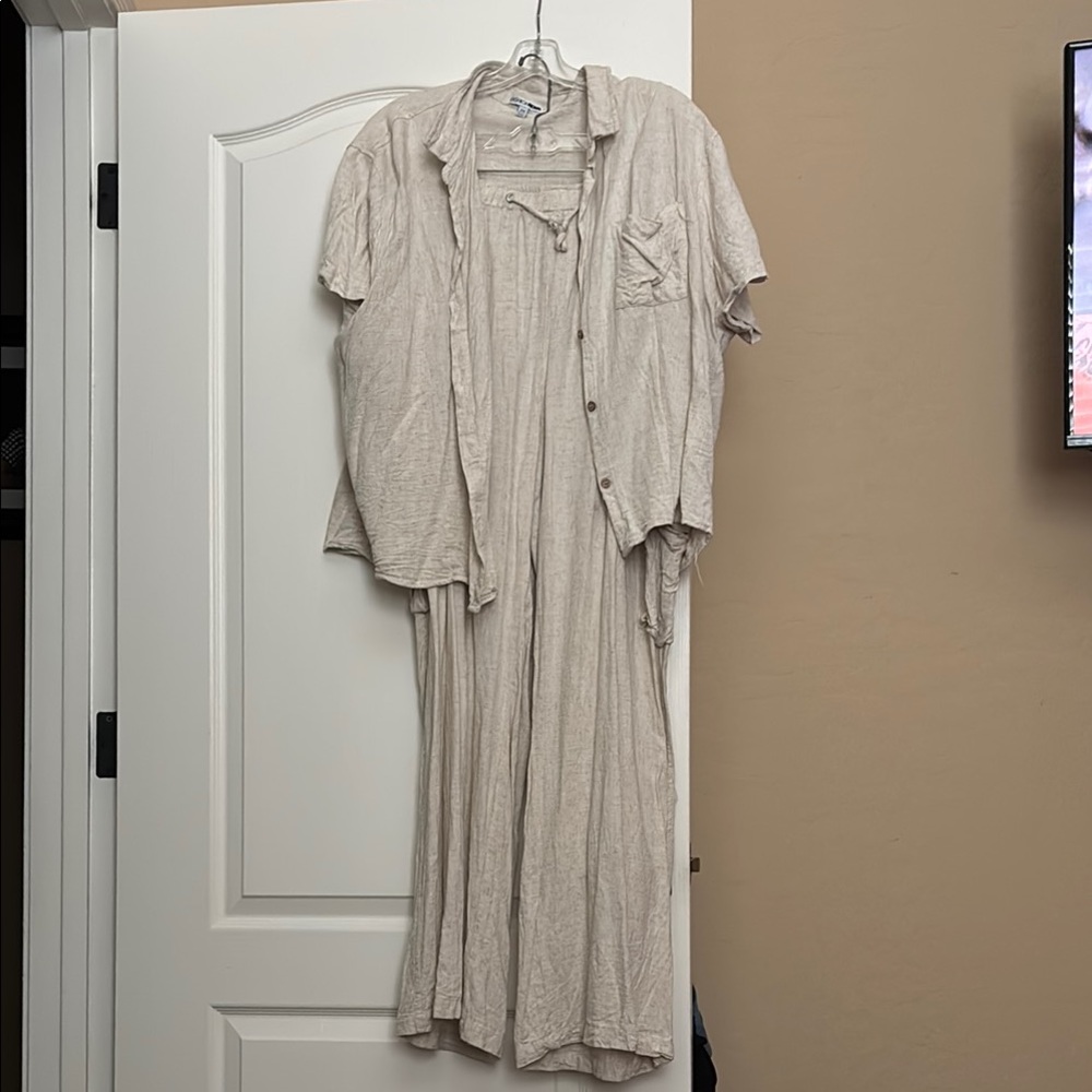 Linen cargo pant set